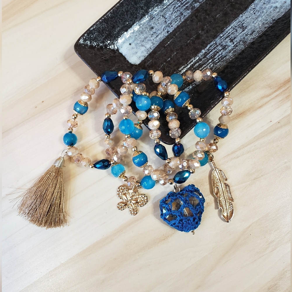 Agate Gold Plated Beaded Artesanal Stretchable Bracelets 4 Different Colors!